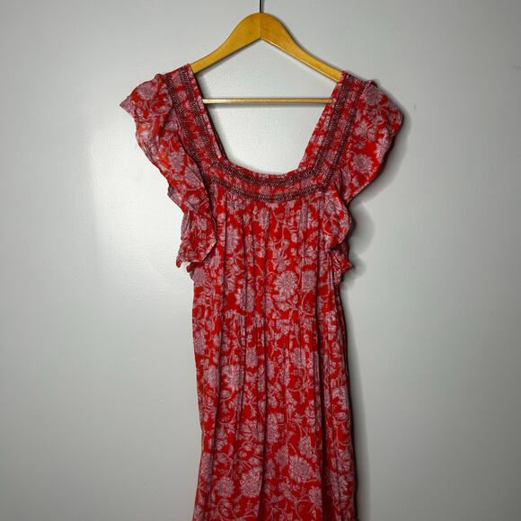 Free People Bonita Boho Floral Flutter Tiered Maxi Dress Women's Medium Romantic - Picture 11 of 14